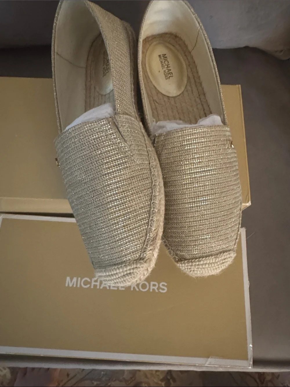 Michael Kors Gold-Tone Woven Espadrille Slip-Ons